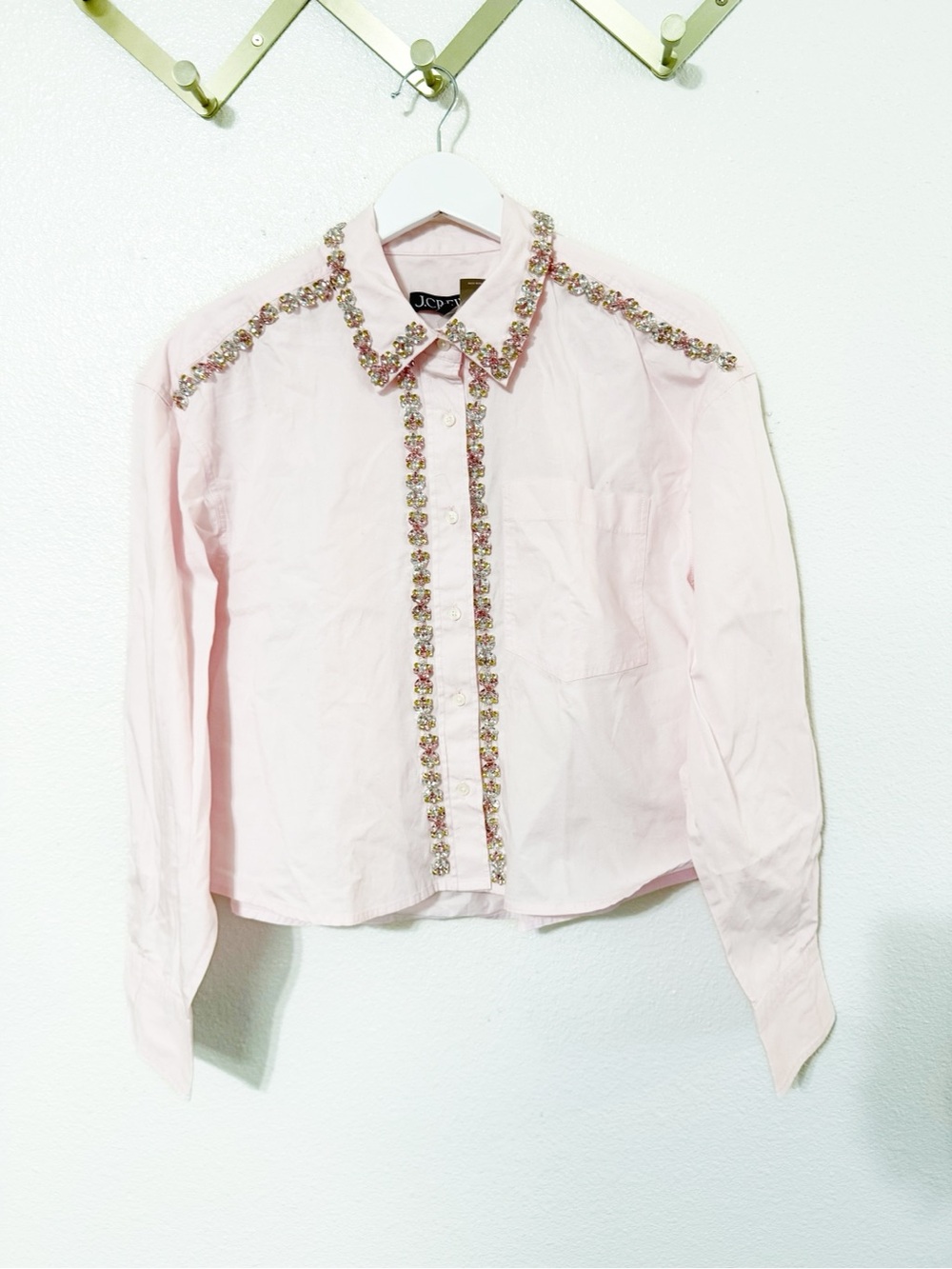 JCrew Étienne cropped button-up shirt in embellished cotton poplin NEW medium - Picture 6 of 12